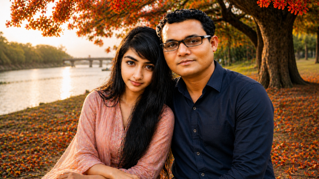 A romantic couple by the riverside inspired by the story One Name One Lifetime