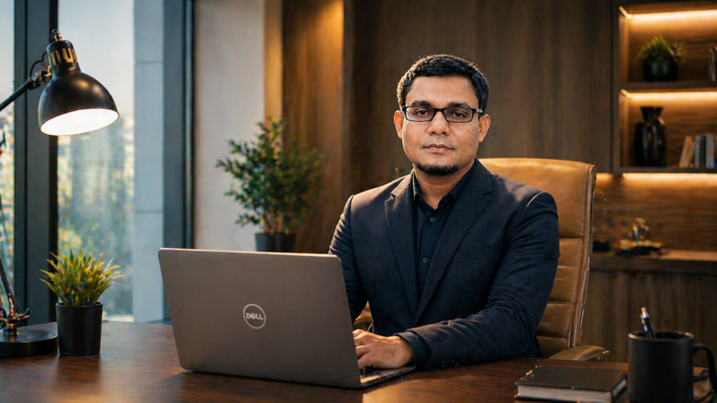 S. M. Maniruzzman working on digital marketing strategy using a laptop