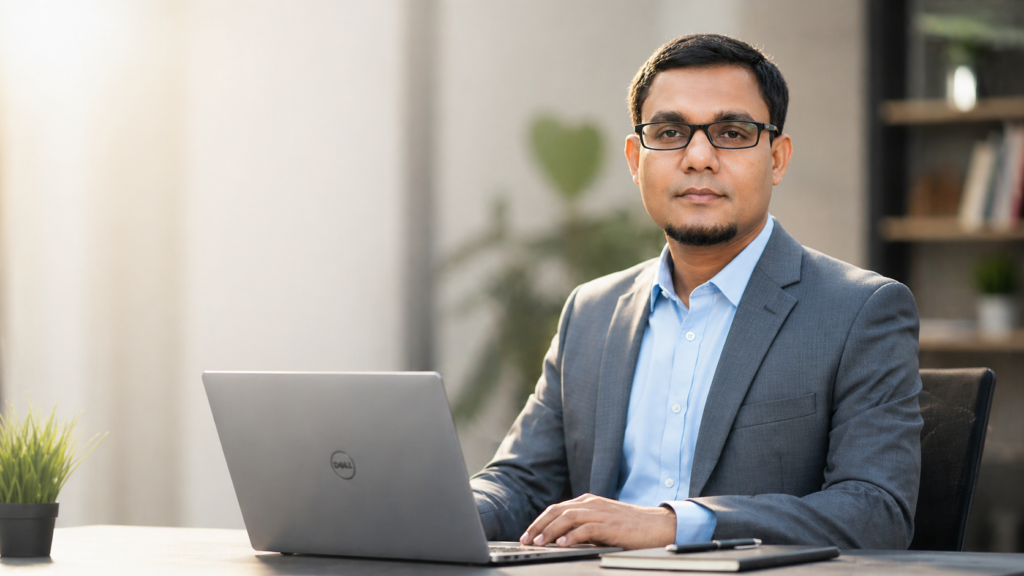 S. M. Maniruzzman working remotely on digital marketing from laptop
